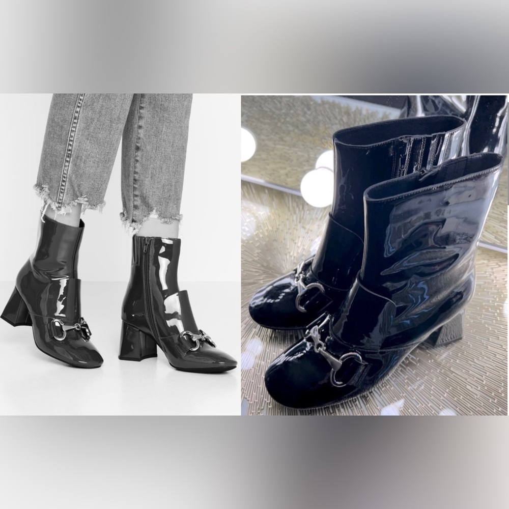 Jeffrey Campbell Denevue Patent Black Block Heel Booties NWOT
